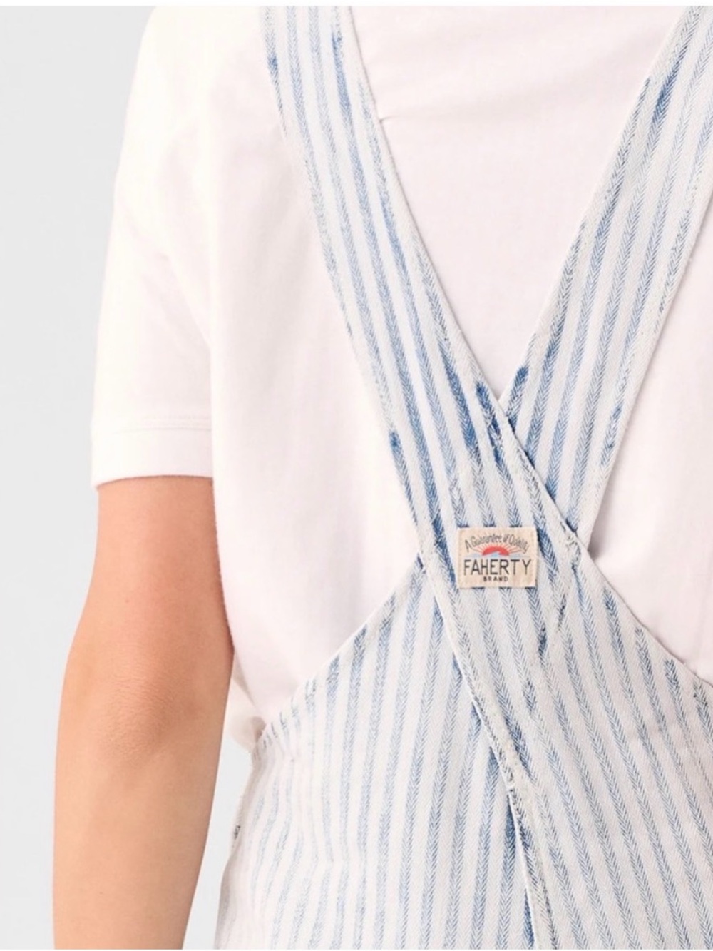 Faherty Light Blue & White Striped Denim Overalls - Picture 4 of 8